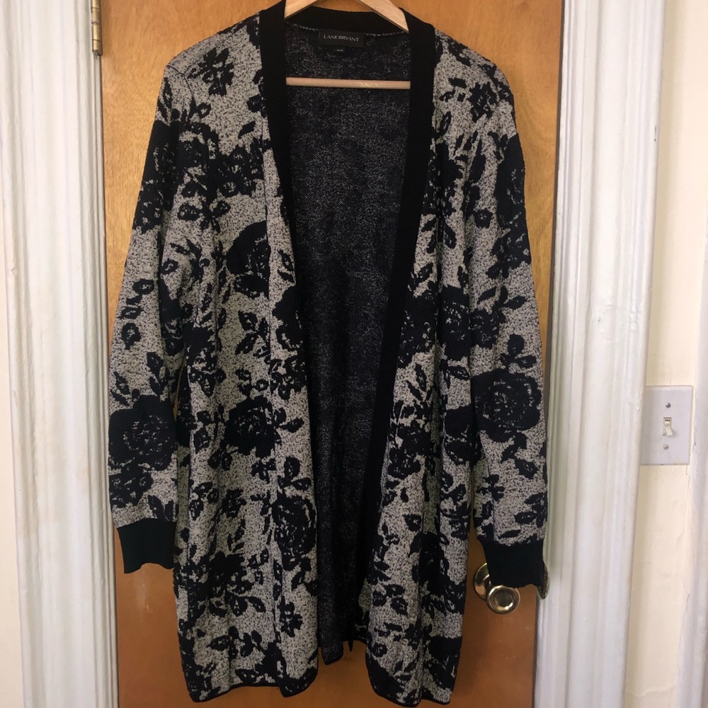 Lane Bryant Floral Duster - Gray & Black